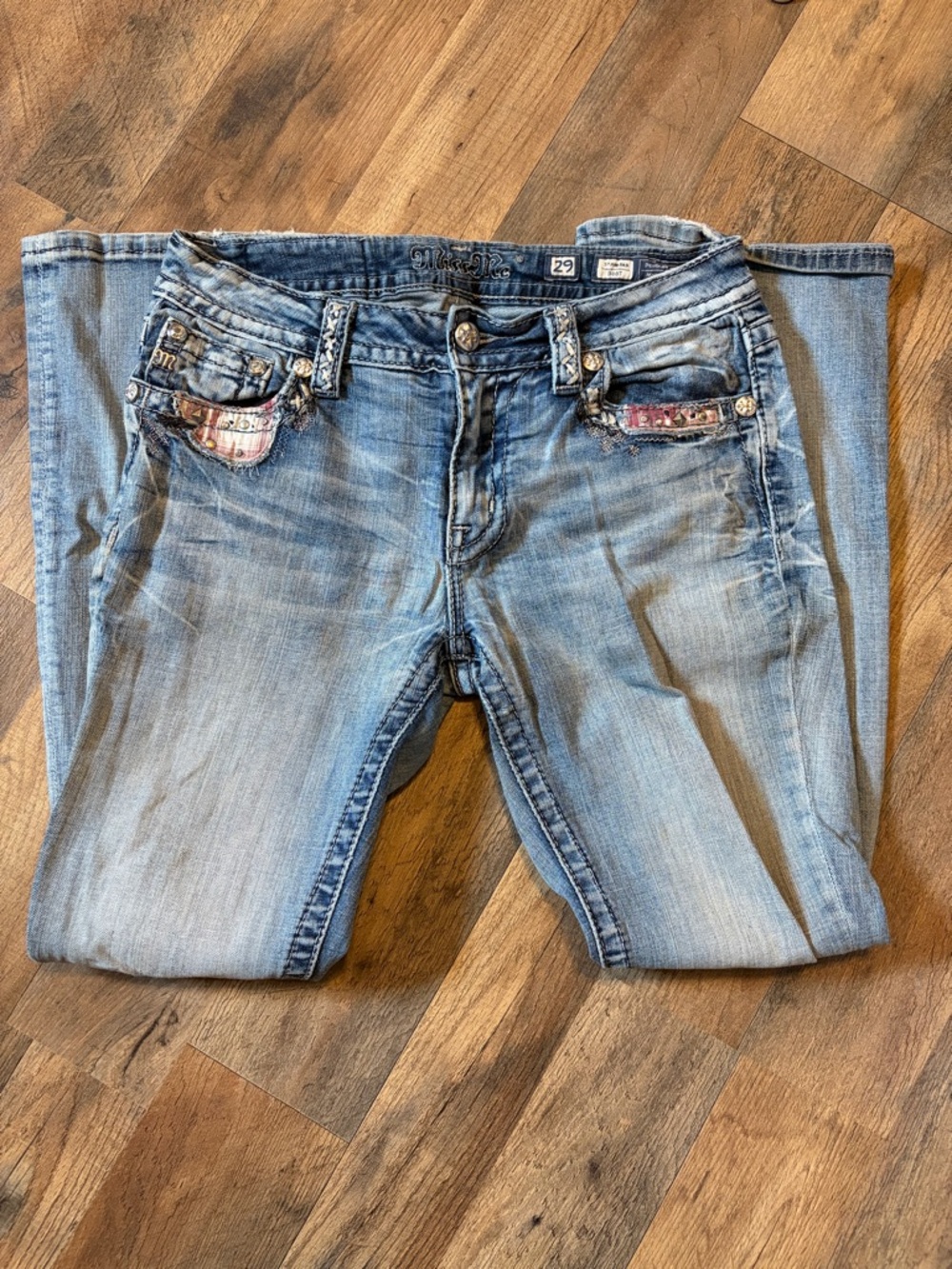 Miss Me Light Blue Boot Cut Jeans with Embellished Pockets